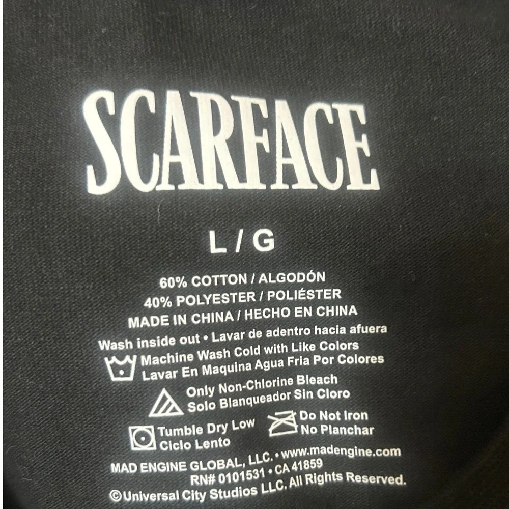 Scarface T Shirt Mens Large Black Excellence Money Power Respect Graphic 18x30